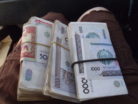 A crumbling currency means that Uzbeks commonly use carrier bags as a wallet