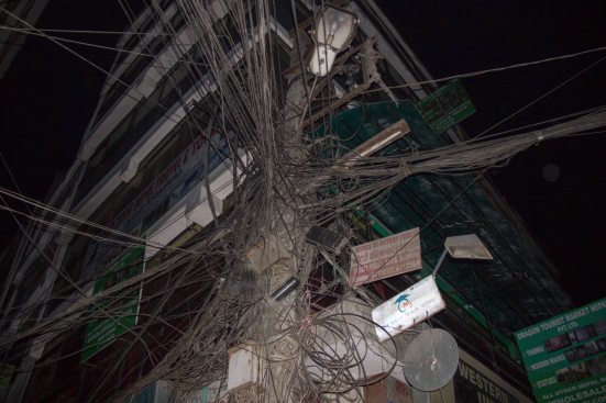 Some typical Nepali wiring, shot as we walked to the bus station.